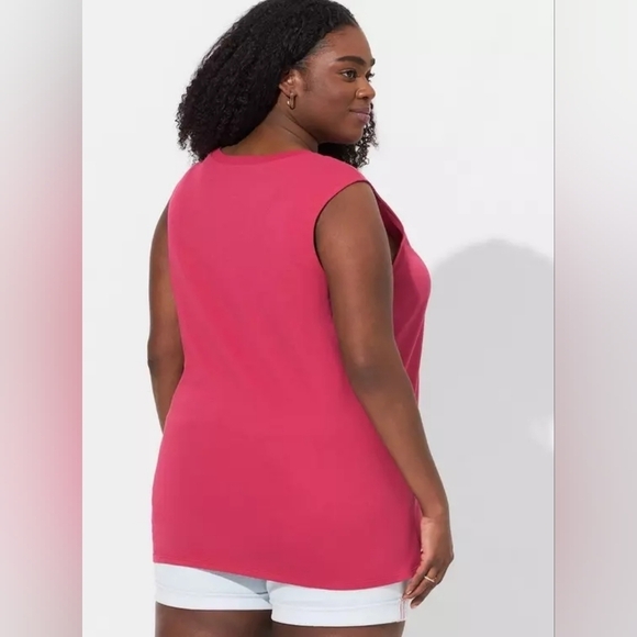 Torah Vintage Cotton Jersey High Neck Tank Red Bud Rose Pink 2x NEW - Picture 3 of 9